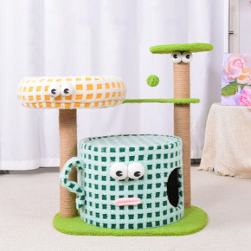 Contemporary Creative Cylindrical Cup-Shaped Velvet Fabric Sisal Paper Tube Multi-Functional Cat Tree For Bedroom