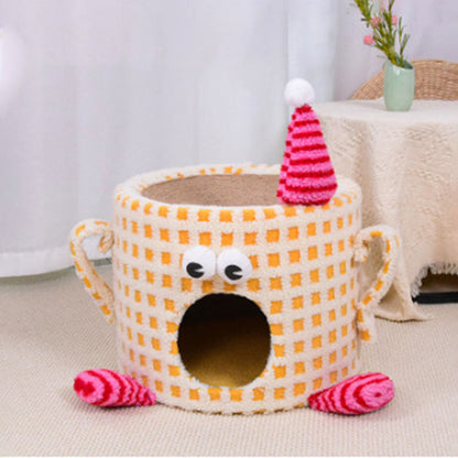 Contemporary Creative Cylindrical Cup-Shaped Velvet Fabric Sisal Paper Tube Multi-Functional Cat Tree For Bedroom