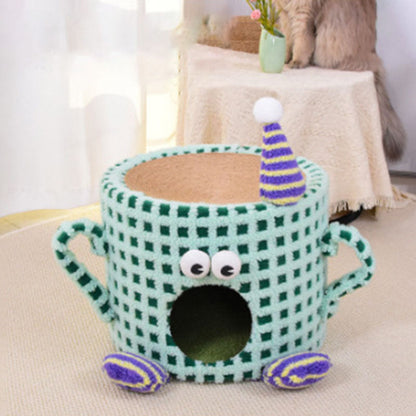 Contemporary Creative Cylindrical Cup-Shaped Velvet Fabric Sisal Paper Tube Multi-Functional Cat Tree For Bedroom