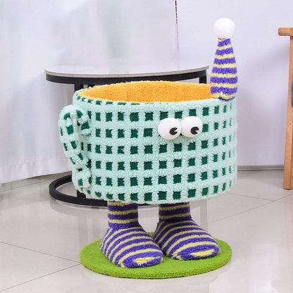 Contemporary Creative Cylindrical Cup-Shaped Velvet Fabric Sisal Paper Tube Multi-Functional Cat Tree For Bedroom