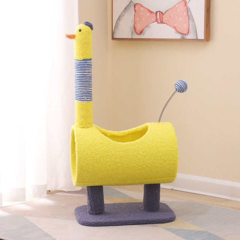 Contemporary Creative Cylindrical Chicken & Dinosaur-Shaped Fabric Sisal Paper Tube Medium-Density Fiberboard Multi-Functional Cat Tree For Bedroom