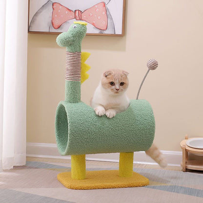 Contemporary Creative Cylindrical Chicken & Dinosaur-Shaped Fabric Sisal Paper Tube Medium-Density Fiberboard Multi-Functional Cat Tree For Bedroom