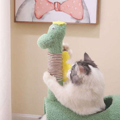 Contemporary Creative Cylindrical Chicken & Dinosaur-Shaped Fabric Sisal Paper Tube Medium-Density Fiberboard Multi-Functional Cat Tree For Bedroom