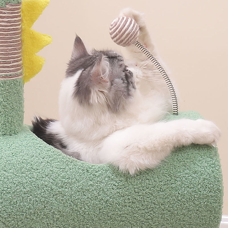 Contemporary Creative Cylindrical Chicken & Dinosaur-Shaped Fabric Sisal Paper Tube Medium-Density Fiberboard Multi-Functional Cat Tree For Bedroom