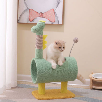 Contemporary Creative Cylindrical Chicken & Dinosaur-Shaped Fabric Sisal Paper Tube Medium-Density Fiberboard Multi-Functional Cat Tree For Bedroom