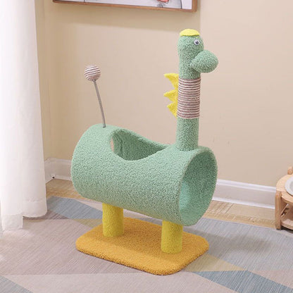 Contemporary Creative Cylindrical Chicken & Dinosaur-Shaped Fabric Sisal Paper Tube Medium-Density Fiberboard Multi-Functional Cat Tree For Bedroom