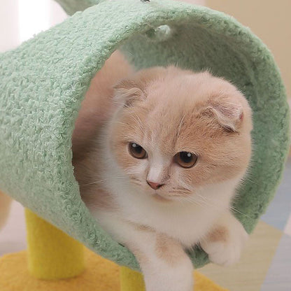 Contemporary Creative Cylindrical Chicken & Dinosaur-Shaped Fabric Sisal Paper Tube Medium-Density Fiberboard Multi-Functional Cat Tree For Bedroom