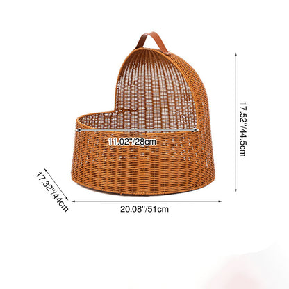 Traditional Chinese Round PE Rattan Iron Semi-Enclosed Cat Bed For Bedroom
