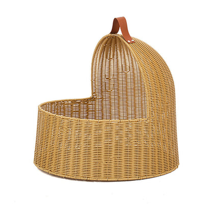 Traditional Chinese Round PE Rattan Iron Semi-Enclosed Cat Bed For Bedroom