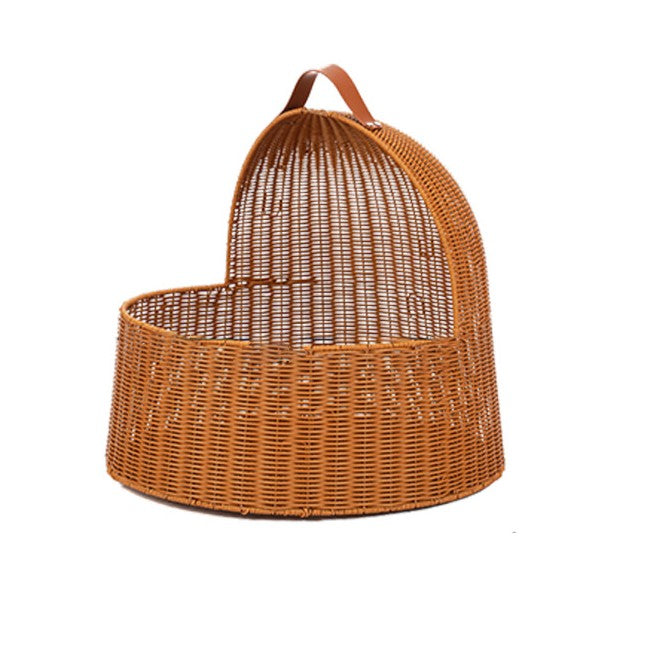 Traditional Chinese Round PE Rattan Iron Semi-Enclosed Cat Bed For Bedroom