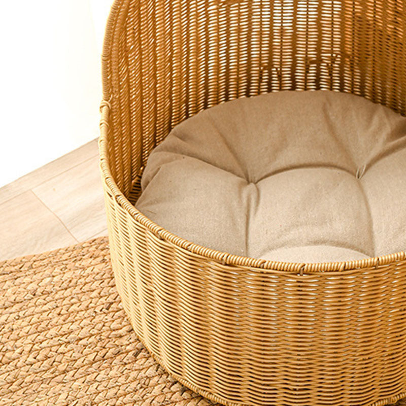 Traditional Chinese Round PE Rattan Iron Semi-Enclosed Cat Bed For Bedroom