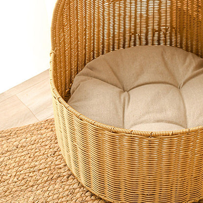 Traditional Chinese Round PE Rattan Iron Semi-Enclosed Cat Bed For Bedroom
