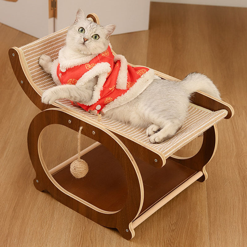 Traditional Vintage Rectangular Faux Fabric Plywood Cat Tree 2-Tier For Bedroom