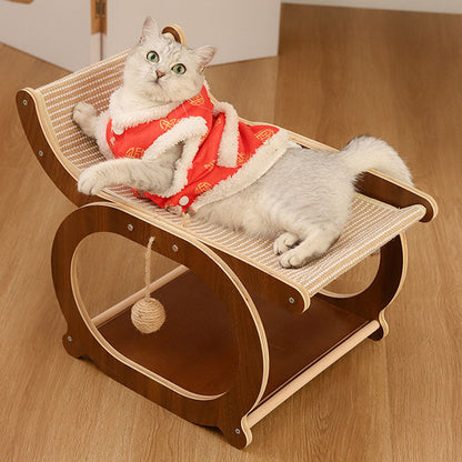 Traditional Vintage Rectangular Faux Fabric Plywood Cat Tree 2-Tier For Bedroom