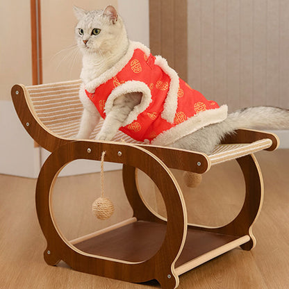 Traditional Vintage Rectangular Faux Fabric Plywood Cat Tree 2-Tier For Bedroom
