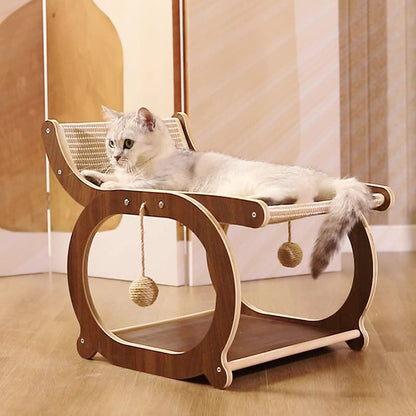 Traditional Vintage Rectangular Faux Fabric Plywood Cat Tree 2-Tier For Bedroom
