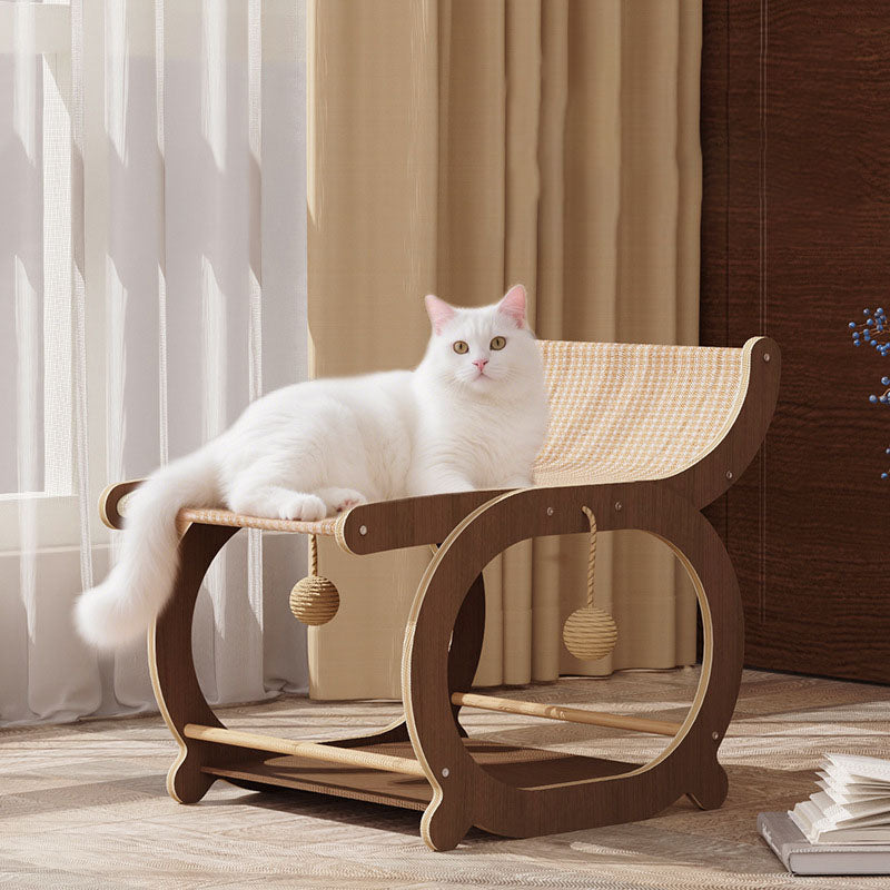 Traditional Vintage Rectangular Faux Fabric Plywood Cat Tree 2-Tier For Bedroom