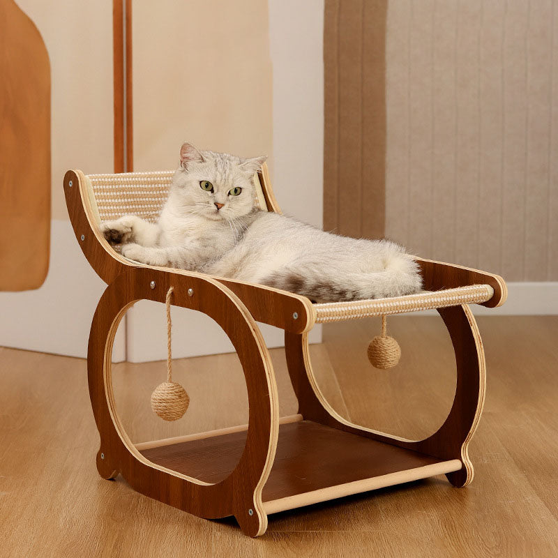 Traditional Vintage Rectangular Faux Fabric Plywood Cat Tree 2-Tier For Bedroom