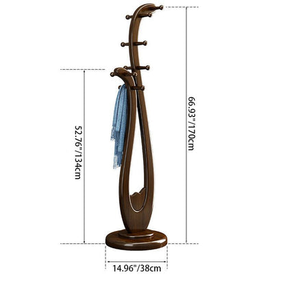 Traditional Chinese Round Pipa-Shaped Rubberwood Solid Wood Vintage Hall Tree For Entryways