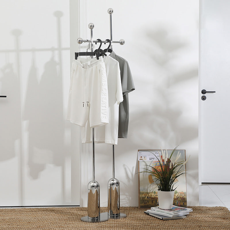 Contemporary Luxury Rectangular Stainless Steel Mirror-Fin Silver Hall Tree For Bedroom & Entryways