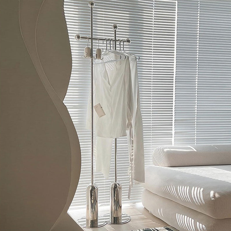 Contemporary Luxury Rectangular Stainless Steel Mirror-Fin Silver Hall Tree For Bedroom & Entryways