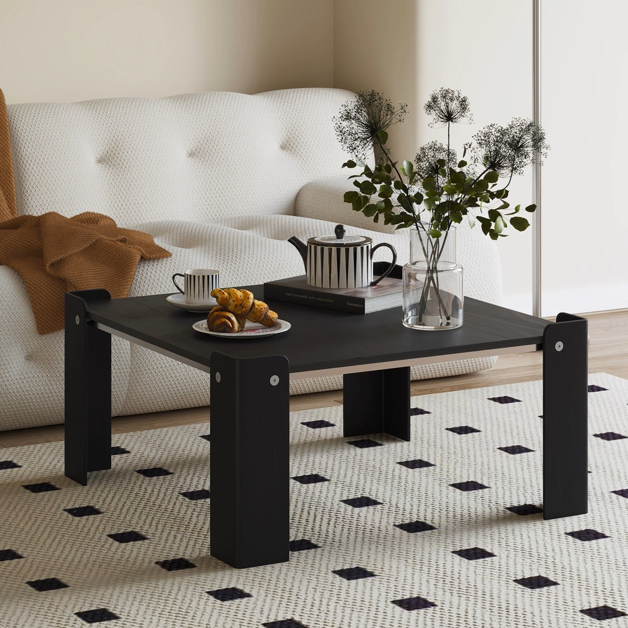 Traditional Vintage Square Plywood Electroplated Iron Coffee Table For Living Room