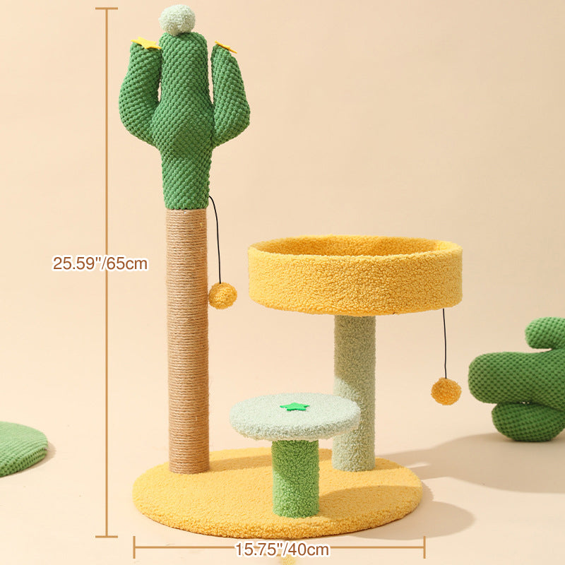 Contemporary Creative Round Cactus-Shaped Plastic Sisal Velvet Fabric Cat Tree For Bedroom