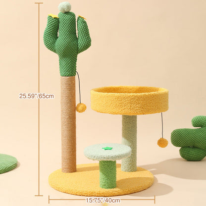 Contemporary Creative Round Cactus-Shaped Plastic Sisal Velvet Fabric Cat Tree For Bedroom