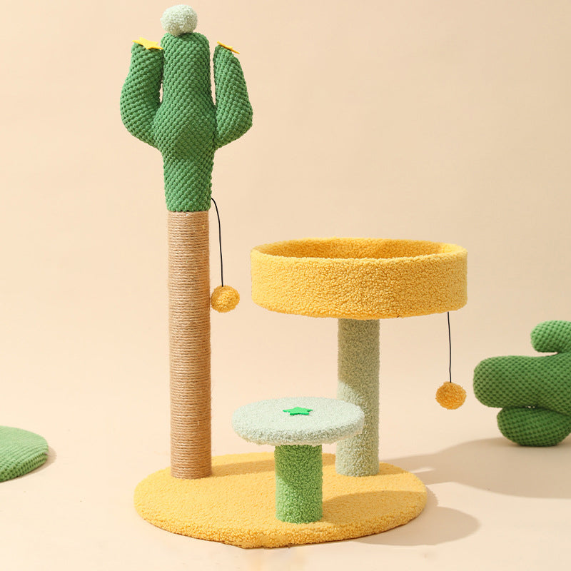 Contemporary Creative Round Cactus-Shaped Plastic Sisal Velvet Fabric Cat Tree For Bedroom