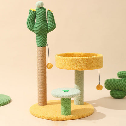 Contemporary Creative Round Cactus-Shaped Plastic Sisal Velvet Fabric Cat Tree For Bedroom