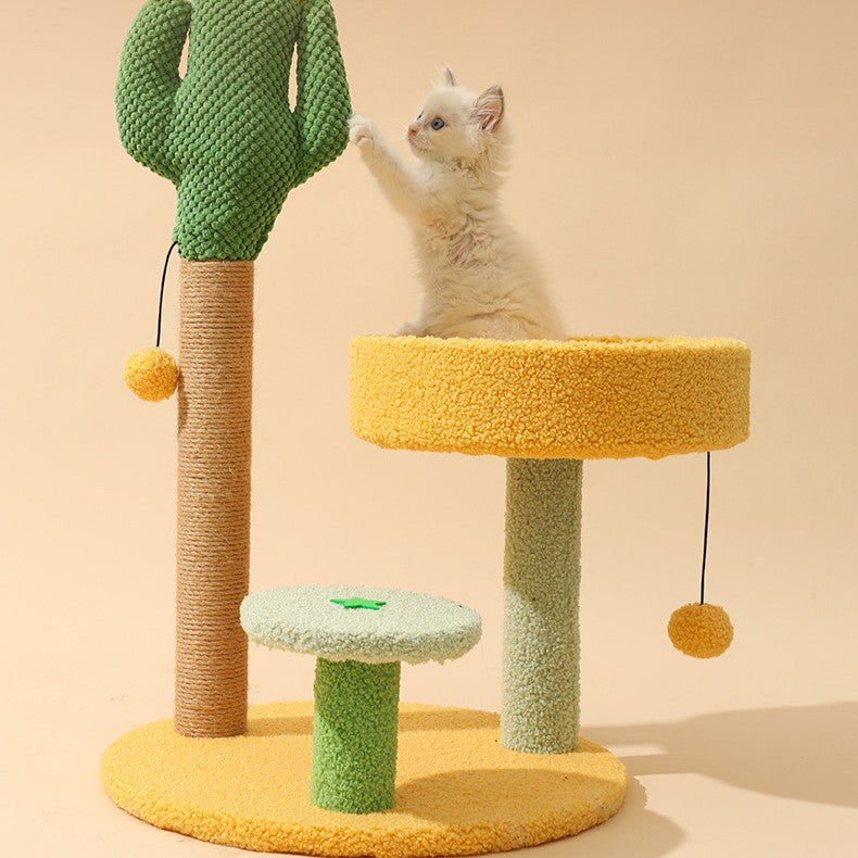 Contemporary Creative Round Cactus-Shaped Plastic Sisal Velvet Fabric Cat Tree For Bedroom
