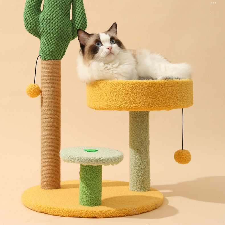 Contemporary Creative Round Cactus-Shaped Plastic Sisal Velvet Fabric Cat Tree For Bedroom