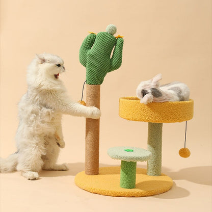 Contemporary Creative Round Cactus-Shaped Plastic Sisal Velvet Fabric Cat Tree For Bedroom