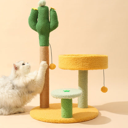 Contemporary Creative Round Cactus-Shaped Plastic Sisal Velvet Fabric Cat Tree For Bedroom