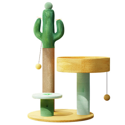 Contemporary Creative Round Cactus-Shaped Plastic Sisal Velvet Fabric Cat Tree For Bedroom