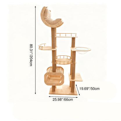 Contemporary Scandinavian Square Multi-Layer Solid Wood Panel Acrylic Fabric Multi-Functional Cat Tree For Living Room