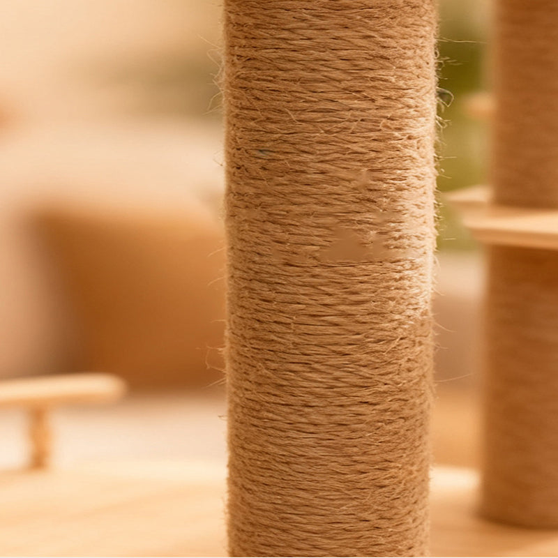 Contemporary Scandinavian Square Multi-Layer Solid Wood Panel Acrylic Fabric Multi-Functional Cat Tree For Living Room