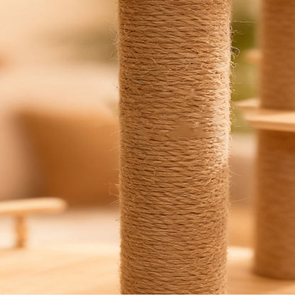 Contemporary Scandinavian Square Multi-Layer Solid Wood Panel Acrylic Fabric Multi-Functional Cat Tree For Living Room