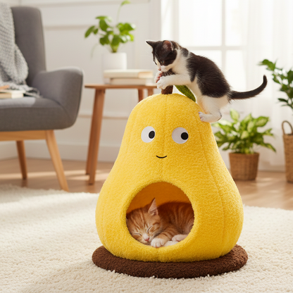 Contemporary Creative Round Pear-Shaped Natural Fruitwood Medium-Density Fiberboard Sisal Fabric Cat Tree For Living Room