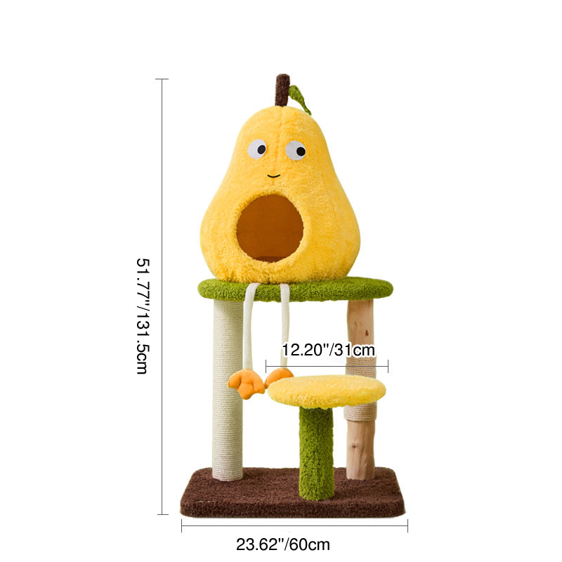 Contemporary Creative Round Pear-Shaped Natural Fruitwood Medium-Density Fiberboard Sisal Fabric Cat Tree For Living Room