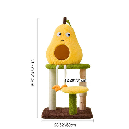 Contemporary Creative Round Pear-Shaped Natural Fruitwood Medium-Density Fiberboard Sisal Fabric Cat Tree For Living Room