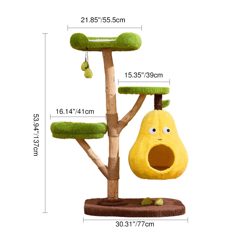 Contemporary Creative Round Pear-Shaped Natural Fruitwood Medium-Density Fiberboard Sisal Fabric Cat Tree For Living Room