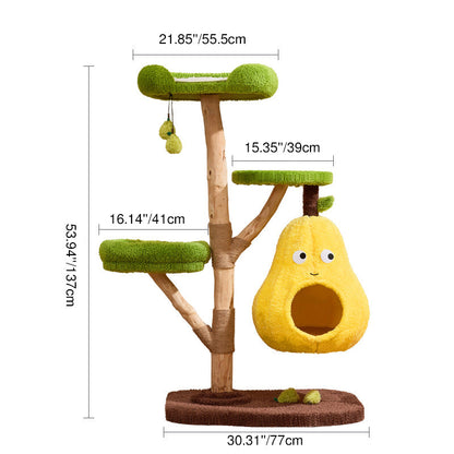 Contemporary Creative Round Pear-Shaped Natural Fruitwood Medium-Density Fiberboard Sisal Fabric Cat Tree For Living Room