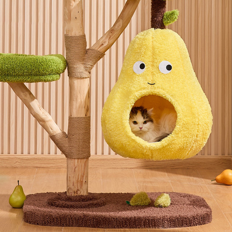 Contemporary Creative Round Pear-Shaped Natural Fruitwood Medium-Density Fiberboard Sisal Fabric Cat Tree For Living Room