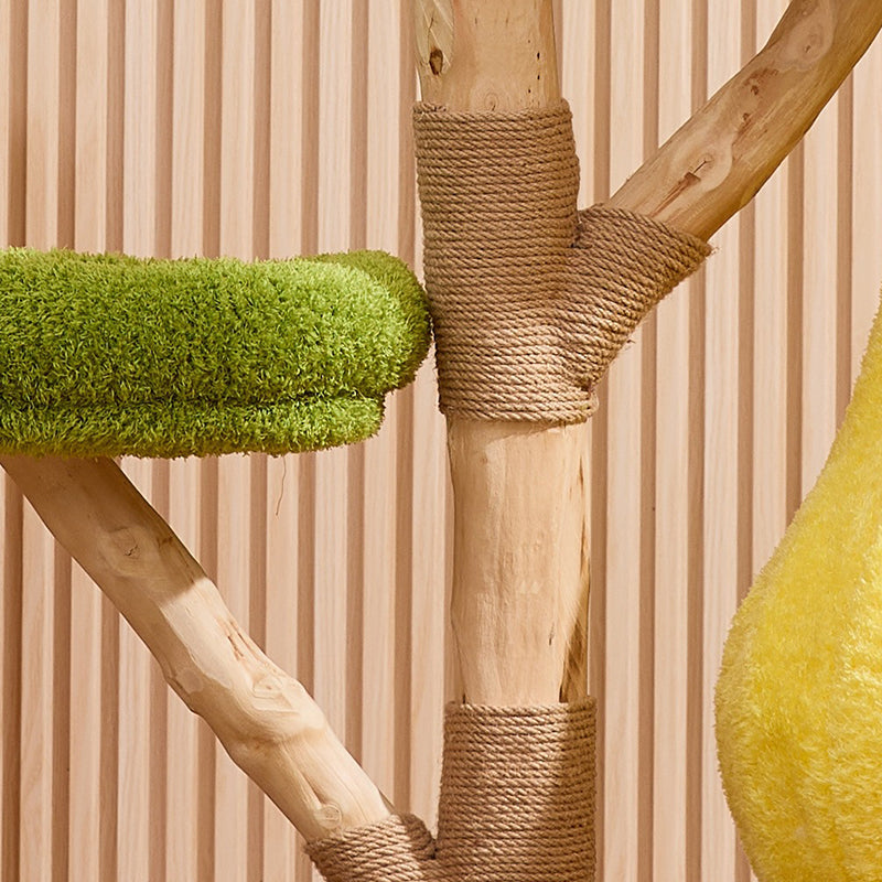 Contemporary Creative Round Pear-Shaped Natural Fruitwood Medium-Density Fiberboard Sisal Fabric Cat Tree For Living Room