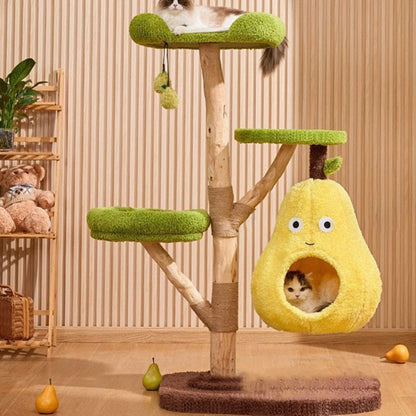 Contemporary Creative Round Pear-Shaped Natural Fruitwood Medium-Density Fiberboard Sisal Fabric Cat Tree For Living Room