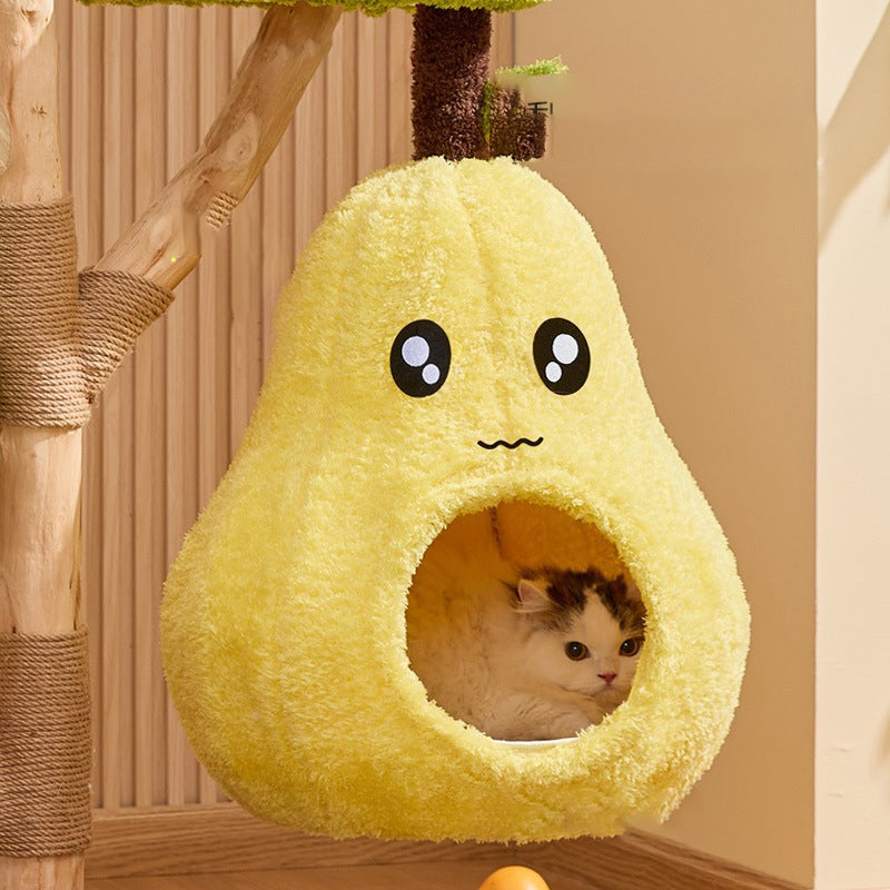 Contemporary Creative Round Pear-Shaped Natural Fruitwood Medium-Density Fiberboard Sisal Fabric Cat Tree For Living Room