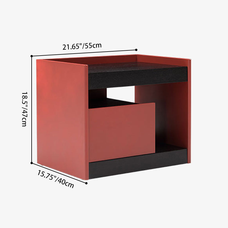 Modern Minimalist Two-Tone Nightstand 1-Drawer - Black Oak & Scarlet Accent Storage Bedside Table For Bedroom