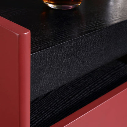 Modern Minimalist Two-Tone Nightstand 1-Drawer - Black Oak & Scarlet Accent Storage Bedside Table For Bedroom