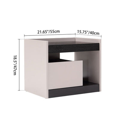 Modern Minimalist Nightstand: Black Oak & Gray Single-Drawer Nightstand - Sleek Matte Finish Storage Bedside Table For Bedroom